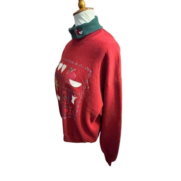Gopher Sport Vintage 80’s/90’s Country Farm Style Red With Green Turtleneck Pull - Picture 5 of 12